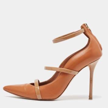Pre Owned Malone Souliers Brown Leather Robyn Ankle Strap Pumps Size 37.5