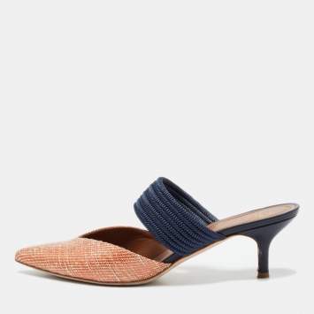 Pre Owned Malone Souliers Orange Raffia Maisie Mules Size 39