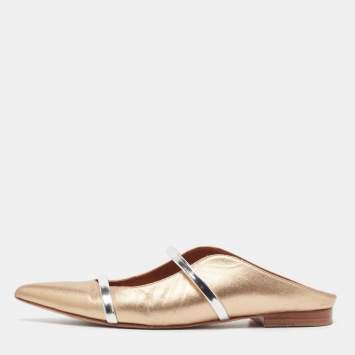 Pre Owned Malone Souliers Metallic Leather Maureen Flat Mules Size 38.5