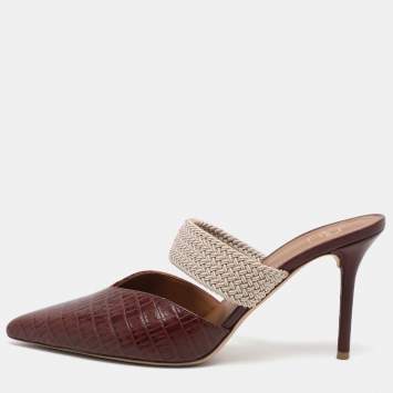 Pre Owned Malone Souliers Burgundy Croc Embossed Leather Maisie Mules Size 40
