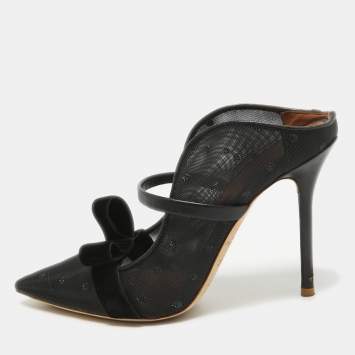 Pre Owned Malone Souliers Black Leather and Mesh Maureen Slides Size 35