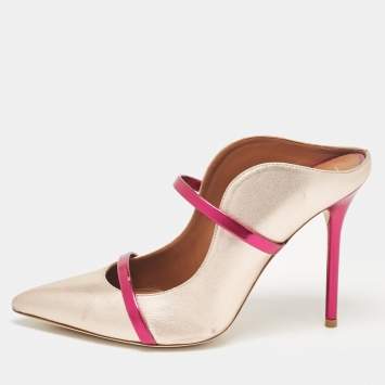 Pre Owned Malone Souliers Metallic Pink Leather Maureen Mules Size 38.5