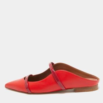 Pre Owned Malone Souliers Red Leather and Patent Leather Maureen Mules Size 36