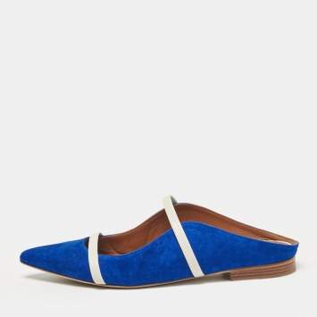 Pre Owned Malone Souliers Blue Leather and Suede Maureen Flats Size 36