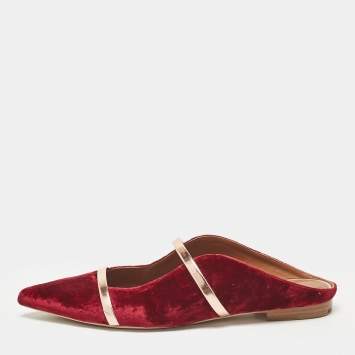 مملوكة مسبقًا Malone Souliers Burgundy/Rose Gold Velvet Maureen Flat Mules Size 40