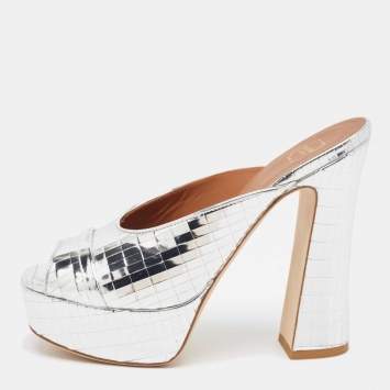 Pre Owned Malone Souliers Silver Leather Yasmine Slide Sandals Size 36