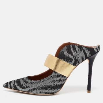 Pre Owned Malone Souliers Black/Gold Lurex Fabric Maureen Mules Size 40