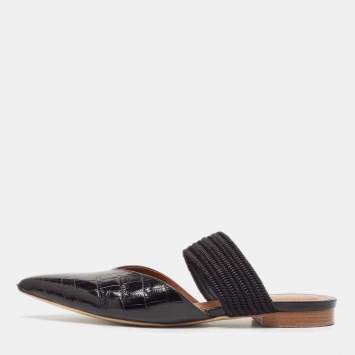 Pre Owned Malone Souliers Black Croc Embossed Leather Maisie Flat Mules Size 36.5