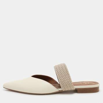 مملوكة مسبقًا Malone Souliers Cream Leather and Elastic Maisie Mules Size 37