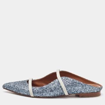 Pre Owned Malone Souliers Metallic Glitter and Leather Maureen Mules Size 39.5