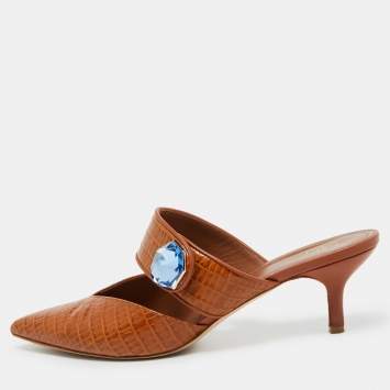 Pre Owned Malone Souliers Brown Croc Embossed Leather Lola Mules Size 41