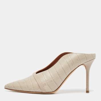 مملوكة مسبقًا Malone Souliers Grey Croc Embossed Leather Constance Mules Size 38