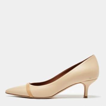 Pre Owned Malone Souliers Cream/Beige Leather Rina Pointed Toe Pumps Size 37