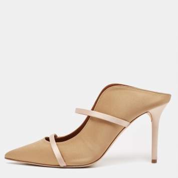 Pre Owned Malone Souliers Bronze/ Pink Satin Maureen Mules Size 40.5