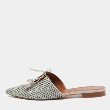 Pre Owned Malone Souliers Grey Python Maisie Pointed Toe Flat Mules Size 39