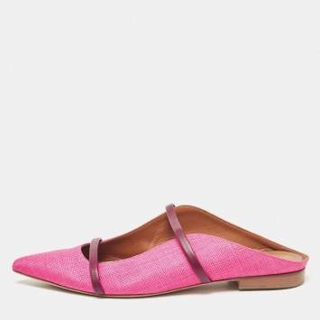 Pre Owned Malone Souliers Pink Raffia Maureen Flat Mules Size 40