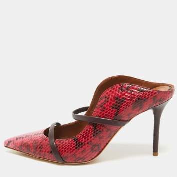 Pre Owned Malone Souliers Red/Pink Leather and Python Leather Maureen Mules Size 41