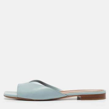 Pre Owned Malone Souliers Blue Leather and Mesh Vida Flat Slides Size 37.5