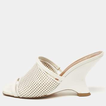 Pre Owned Malone Souliers White Leather Demi Slide Sandals Size 37