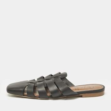 Pre Owned Malone Souliers x Deveaux Black Leather Strappy Flat Mules Size 38.5