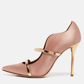 مملوكة مسبقًا Malone Souliers Gold Leather and Satin Maureen Pointed Toe Pumps Size 40