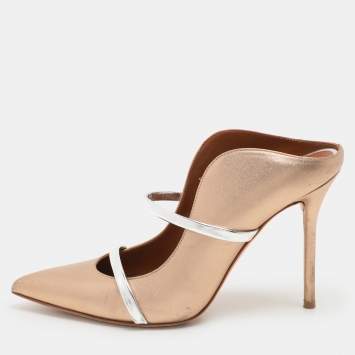 Pre Owned Malone Souliers Gold Leather Maureen Pumps Size 38.5