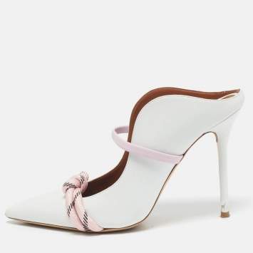 Pre Owned Malone Souliers White/Pink Leather Maureen Mules Size 39.5