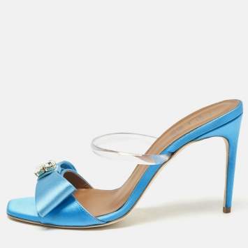 مملوكة مسبقًا Malone Souliers Blue Satin Emily Slide Sandals Size 37