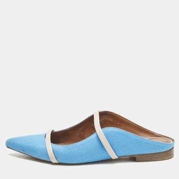 Pre Owned Malone Souliers Blue/Grey Canvas and Leather Maureen Flats Size 36.5