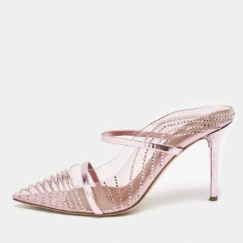 Pre Owned Malone Souliers Pink PVC Crystal Embellished Maureen Mules Size 40