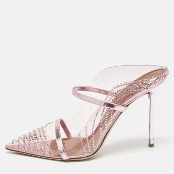Pre Owned Malone Souliers Pink PVC Crystal Embellished Maureen Mules Size 40