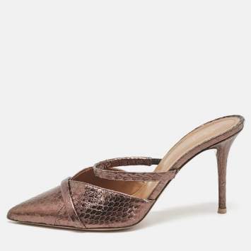Pre Owned Malone Souliers Metallic Python Embossed Leather Frankie Mules Size 37