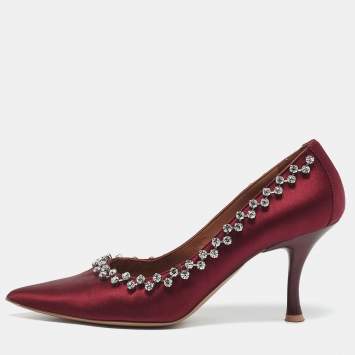 Pre Owned Malone Souliers Burgundy Satin Gael Pumps Size 40