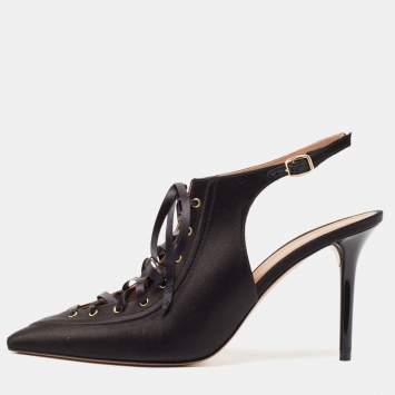 Pre Owned Malone Souliers Black Satin Alia Slingback Pumps Size 40