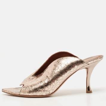 Pre Owned Malone Souliers Gold Metalic Leather Mules Size 40