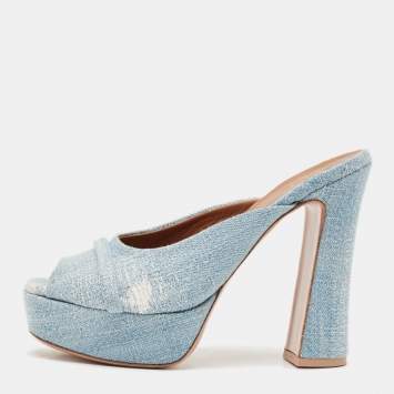 Pre Owned Malone Souliers Baby Blue Denim Yasmin Platform Mules Size 40