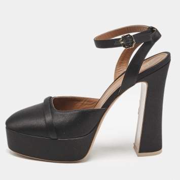 Pre Owned Malone Souliers Black Satin Mora Ankle Strap Platform Pumps Size 40