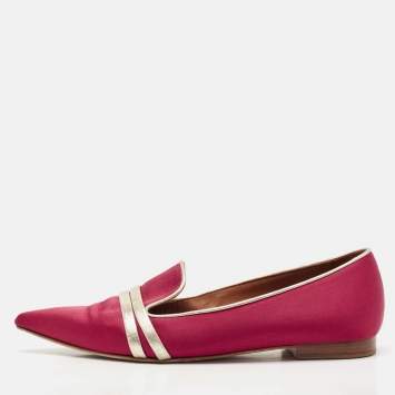 Pre Owned Malone Souliers Burgundy/Gold Leather and Satin Smoking Slippers Size 39