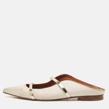 Pre Owned Malone Souliers Gold/Cream Satin and Maureen Flat Mules Size 39
