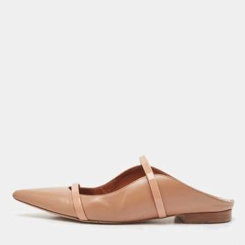 Pre Owned Malone Souliers Beige Leather Maureen Flat Mules Size 37.5