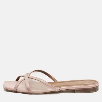 Pre Owned Malone Souliers Pink Leather and Mesh Perla Flat Slides Size 38