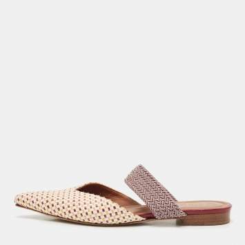Pre Owned Malone Souliers Multicolor Coated Raffia Maisie Mules Size 38