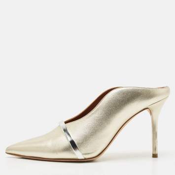 Pre Owned Malone Souliers Gold/Silver Leather Maureen Mules Size 38