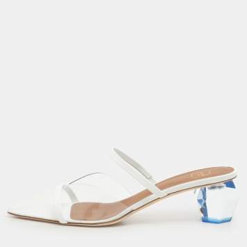 Malone Souliers Transparent/White Leather and PVC Lana Pumps Size 39