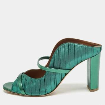 Malone Souliers Green Pleated Fabric and Leather Norah Mules Size 40.5