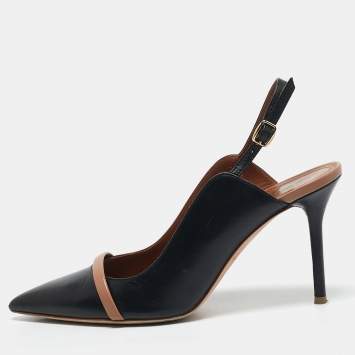 Pre Owned Malone Souliers Black Leather Marion Slingback Pumps Size 38.5