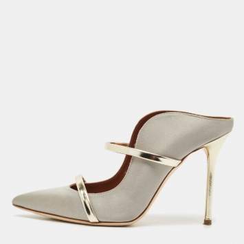 Malone Souliers Grey Satin Maureen Heel Mules Size 39
