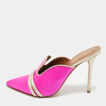Malone Souliers Pink/Gold Leather and Satin Mule Sandals Size 39