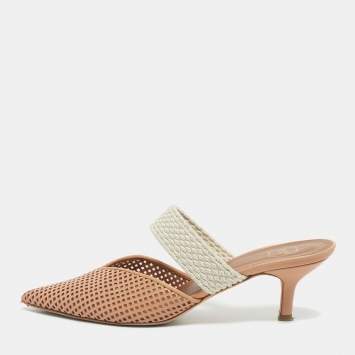 Pre Owned Malone Souliers Beige/Cream Fabric and Leather Maisie Mules Size 35