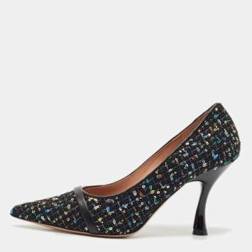 Malone Souliers Black Tweed and Leather Jhene Pointed Toe Pumps Size 38.5